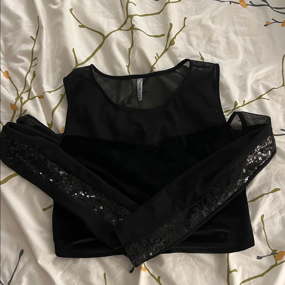 Black Sheer Sleeve Crop Top